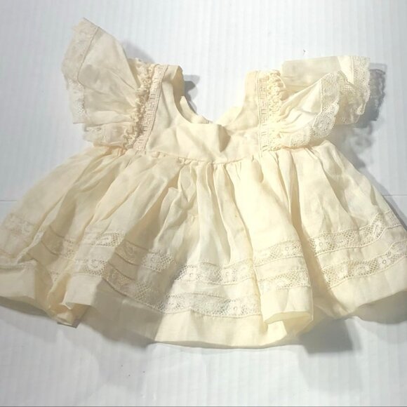 Vintage Baby Doll Dresses Bundle Lace Puff-Sleeve Floral Prairie-Style Cream/Red - Picture 10 of 10